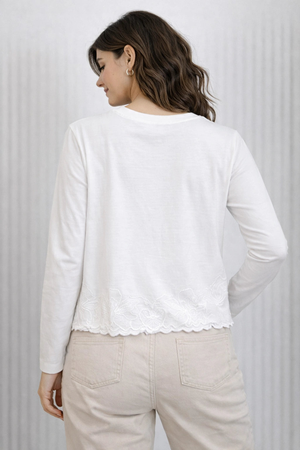 Women’s Embroidered Hem Long Sleeve Top