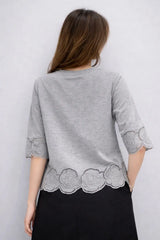 Women’s Lace Hem Crop Box Fit Casual Top - ASTRON