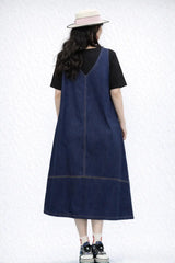 Women’s Sleeveless Denim A-Line Button-Down Dress - ASTRON
