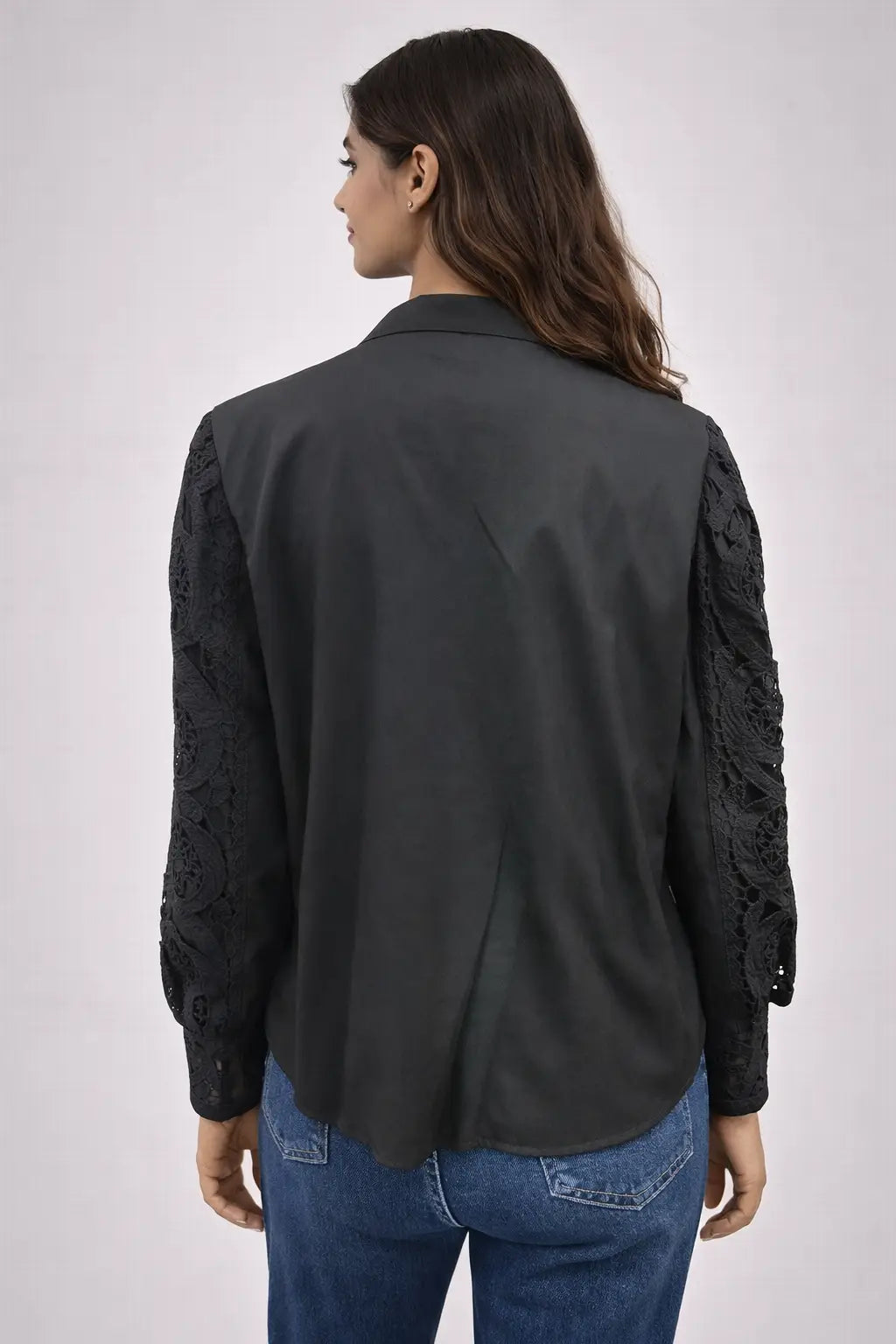 Women’s Black Lace Full-Sleeve Shirt - ASTRON