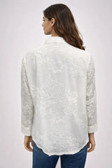 Women’s Ivory Embroidered Full-Sleeve Loose Fit Shirt - ASTRON