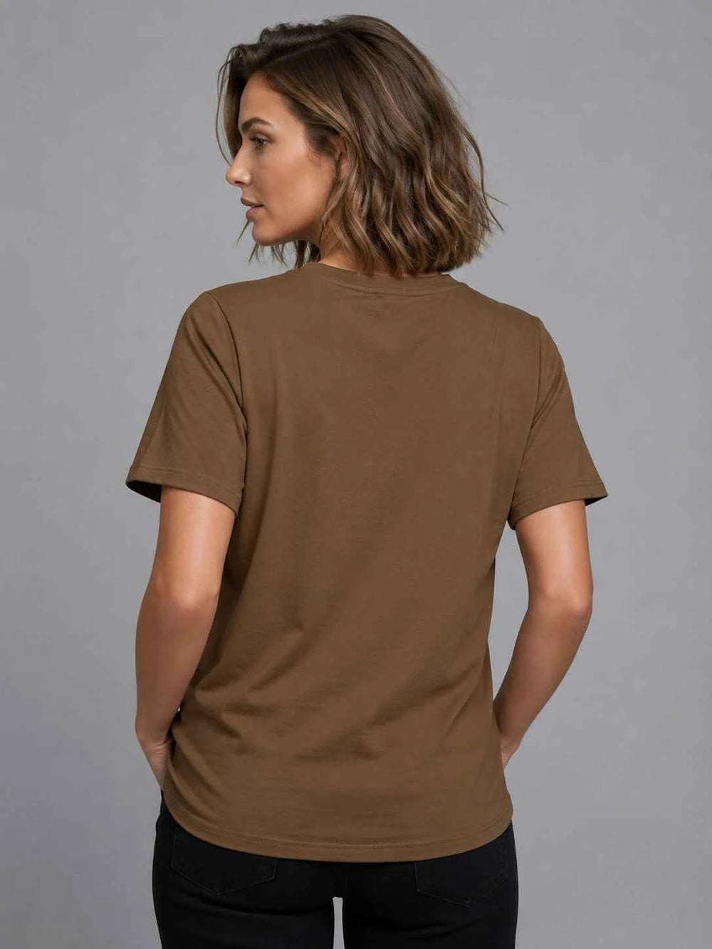 Women's Coffee Brown Cat Graphic Printed Casual T-Shirt