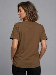 Women's Coffee Brown Cat Graphic Printed Casual T-Shirt
