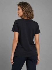 Women's Black Cat Graphic Printed Casual T-Shirt