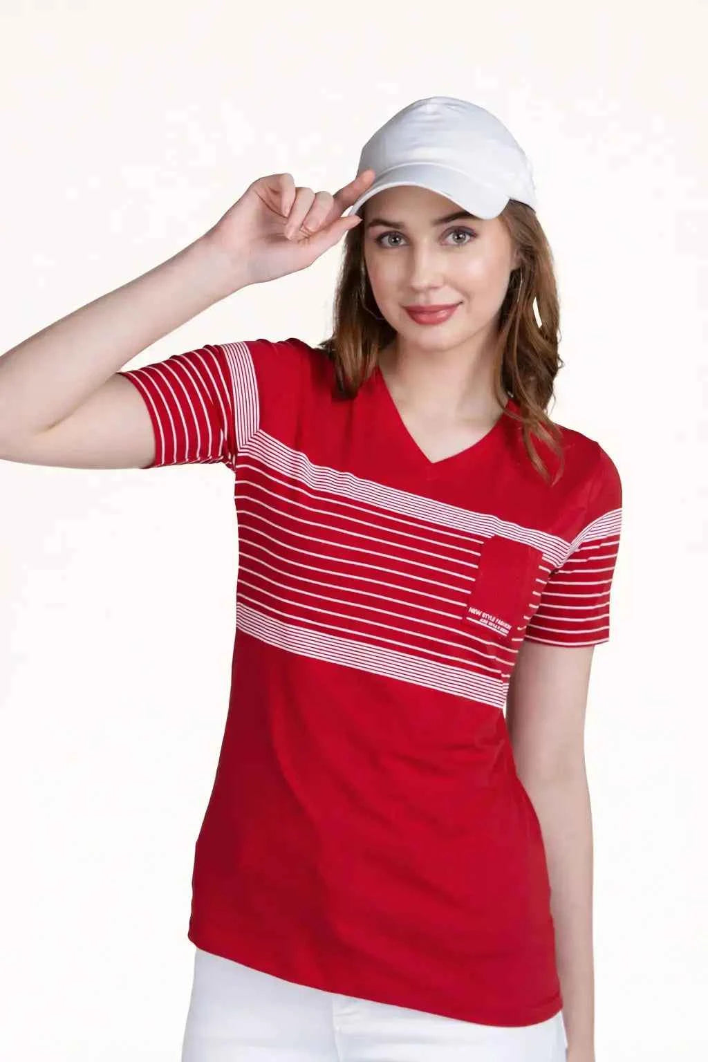 Astron – V-Neck Half Sleeves Cotton T-Shirt for Women