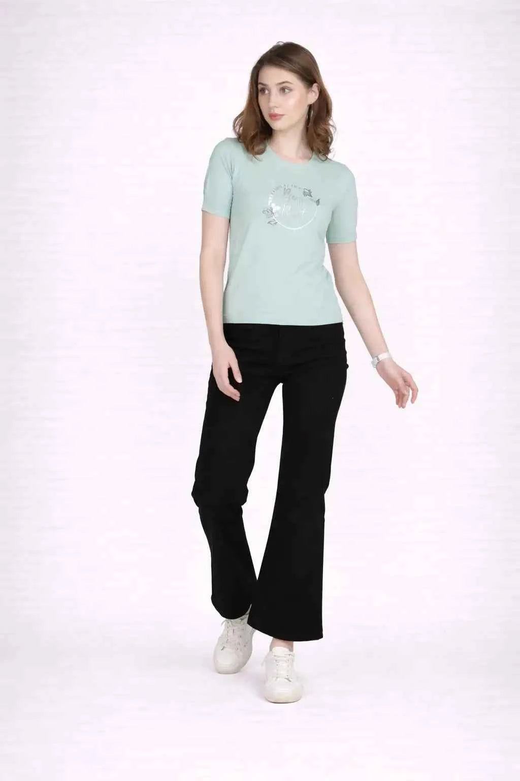 Astron – Designer Printed Round Neck Half Sleeves Cotton T-Shirt for Women