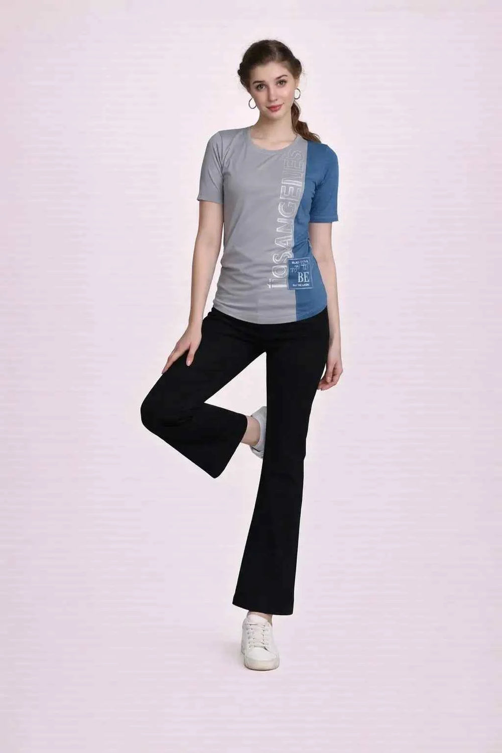 Elbow Sleeve Typography Print Ladies Appel Bottom T-shirt