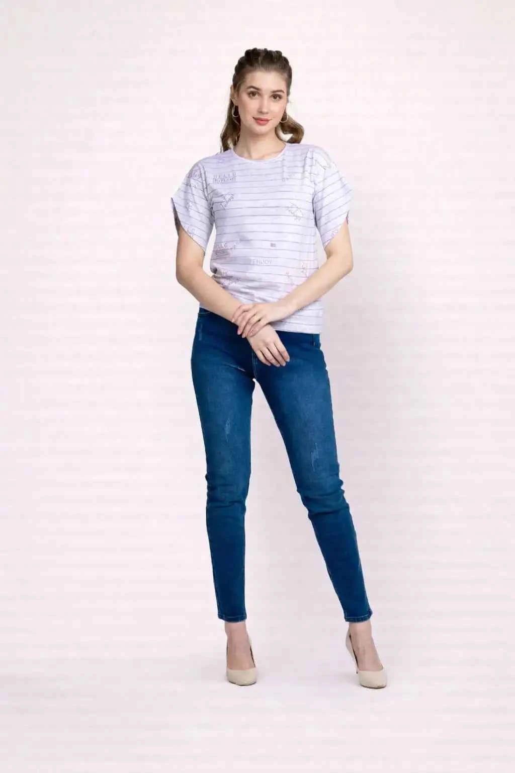 Ladies Typography Print Cotton T-shirt