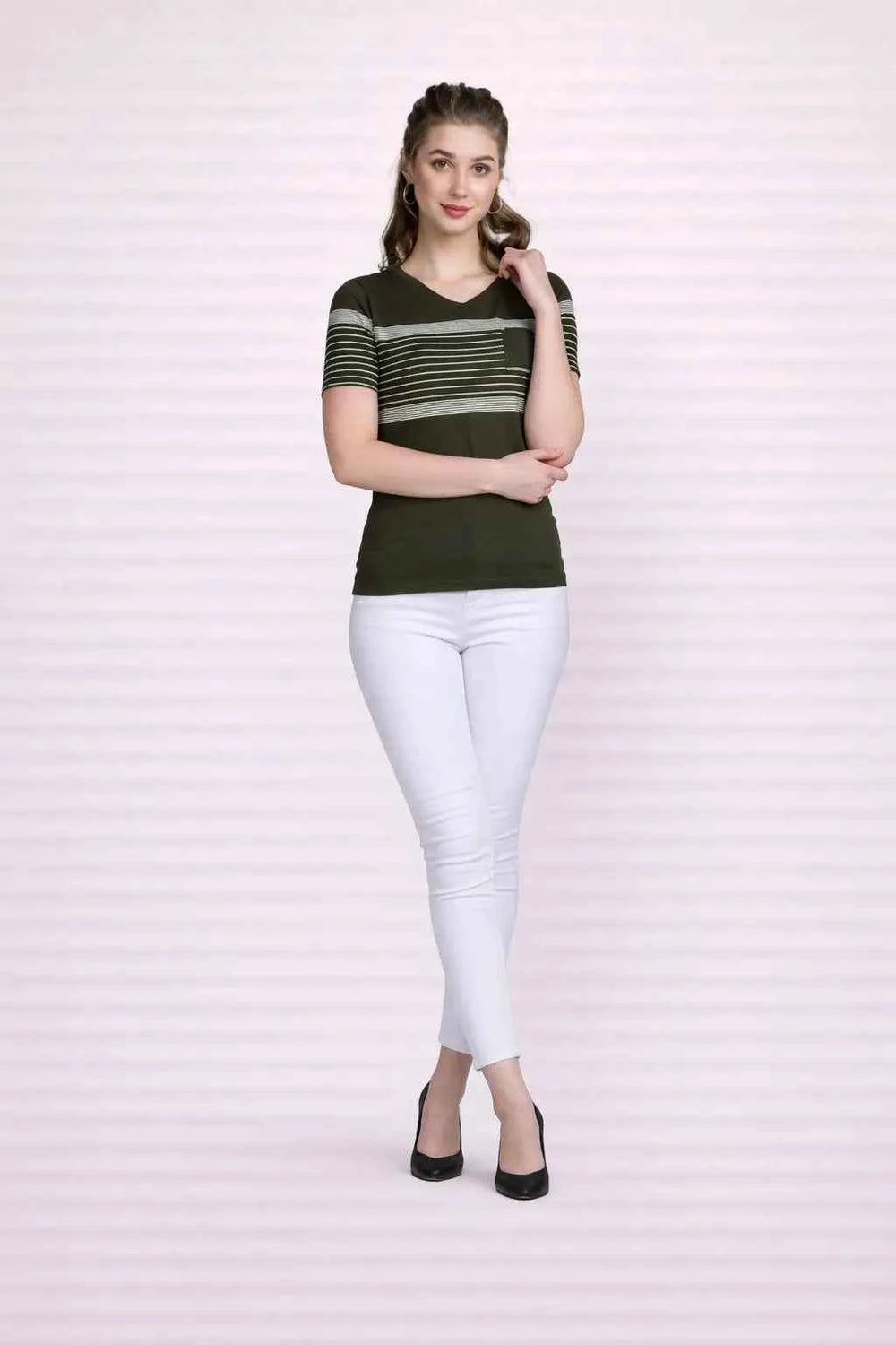 Astron – V-Neck Half Sleeves Cotton T-Shirt for Women