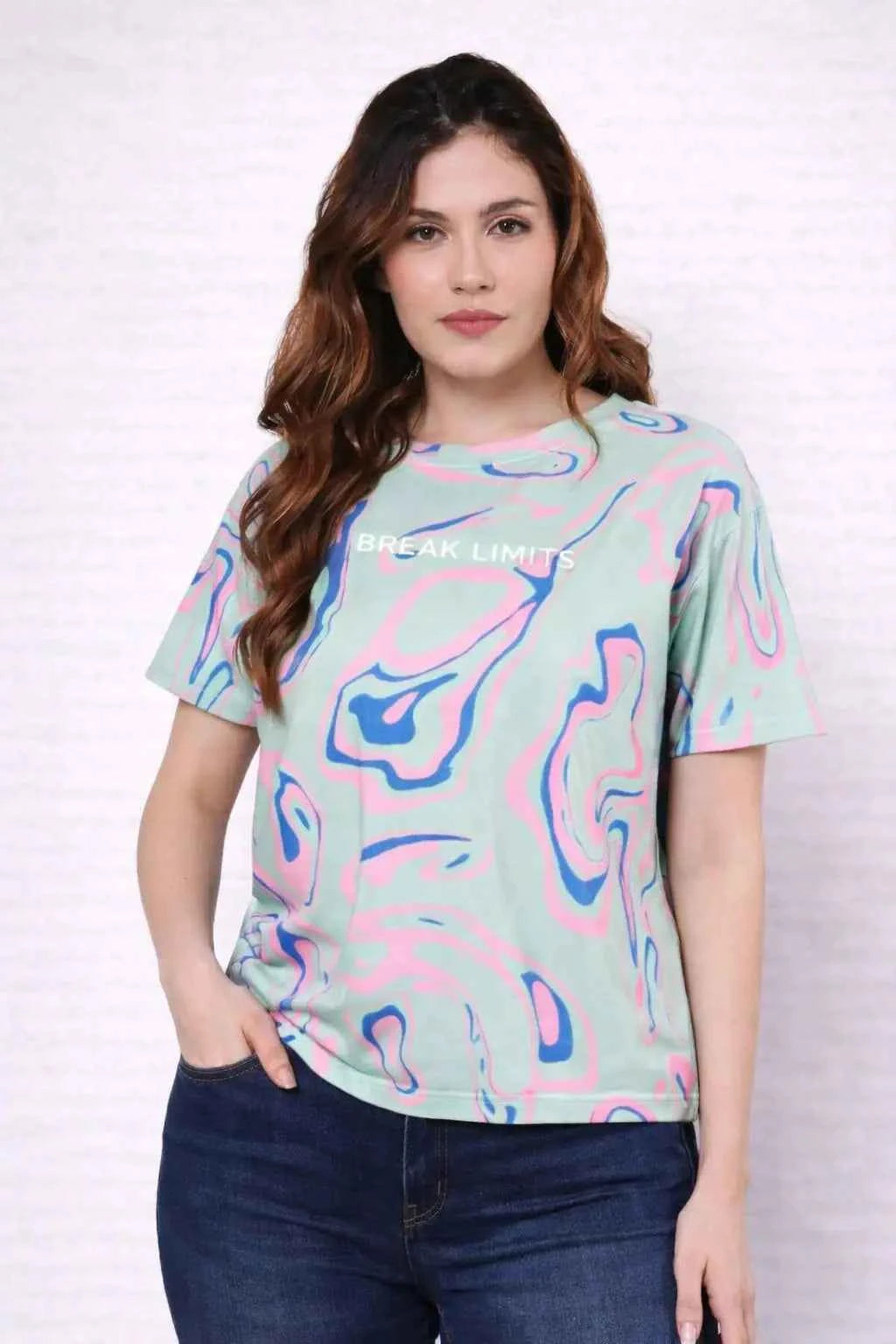 Astron – Women’s Half Sleeves Green Color Relaxed Fit Printed T-Shirt