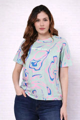 Astron – Women’s Half Sleeves Green Color Relaxed Fit Printed T-Shirt