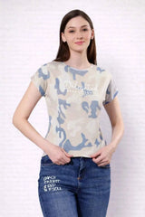 Short Sleeves Comfort Fit Camouflage Printed T-shirt For Women