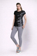 Astron - Magyar Sleeves Typography Print Cotton T-shirt for Women