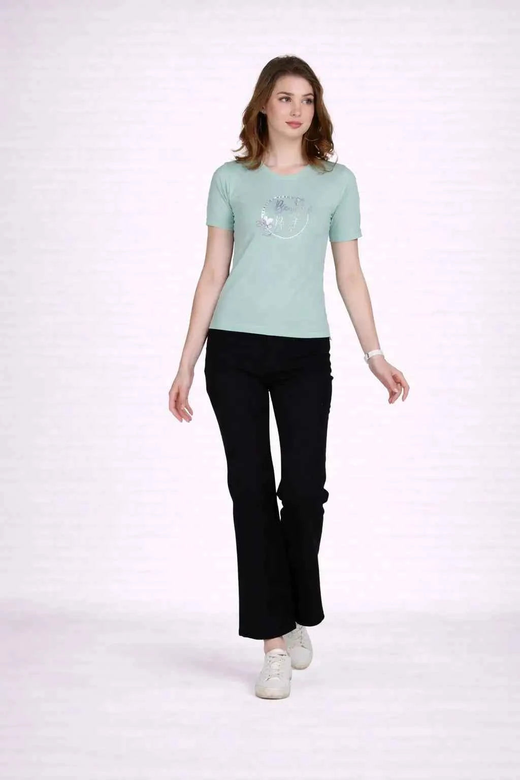 Astron – Designer Printed Round Neck Half Sleeves Cotton T-Shirt for Women