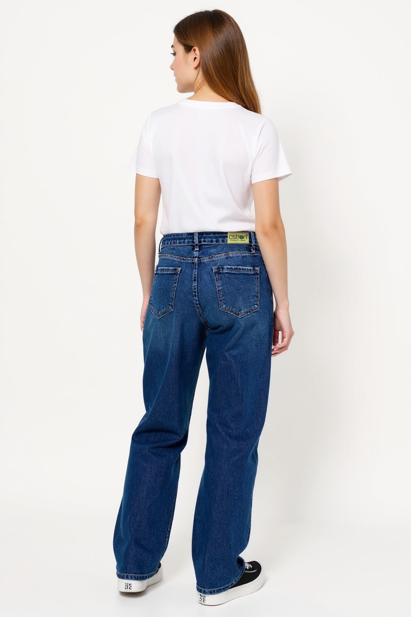 Astron High-Waisted Medium Dark Wash Straight-Leg Denim Jeans for Women