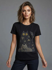 Women's Black Cat Graphic Printed Casual T-Shirt