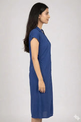Women's Blue Midi Dress - Casual Button-Down Dress for Everyday Wear - ASTRON