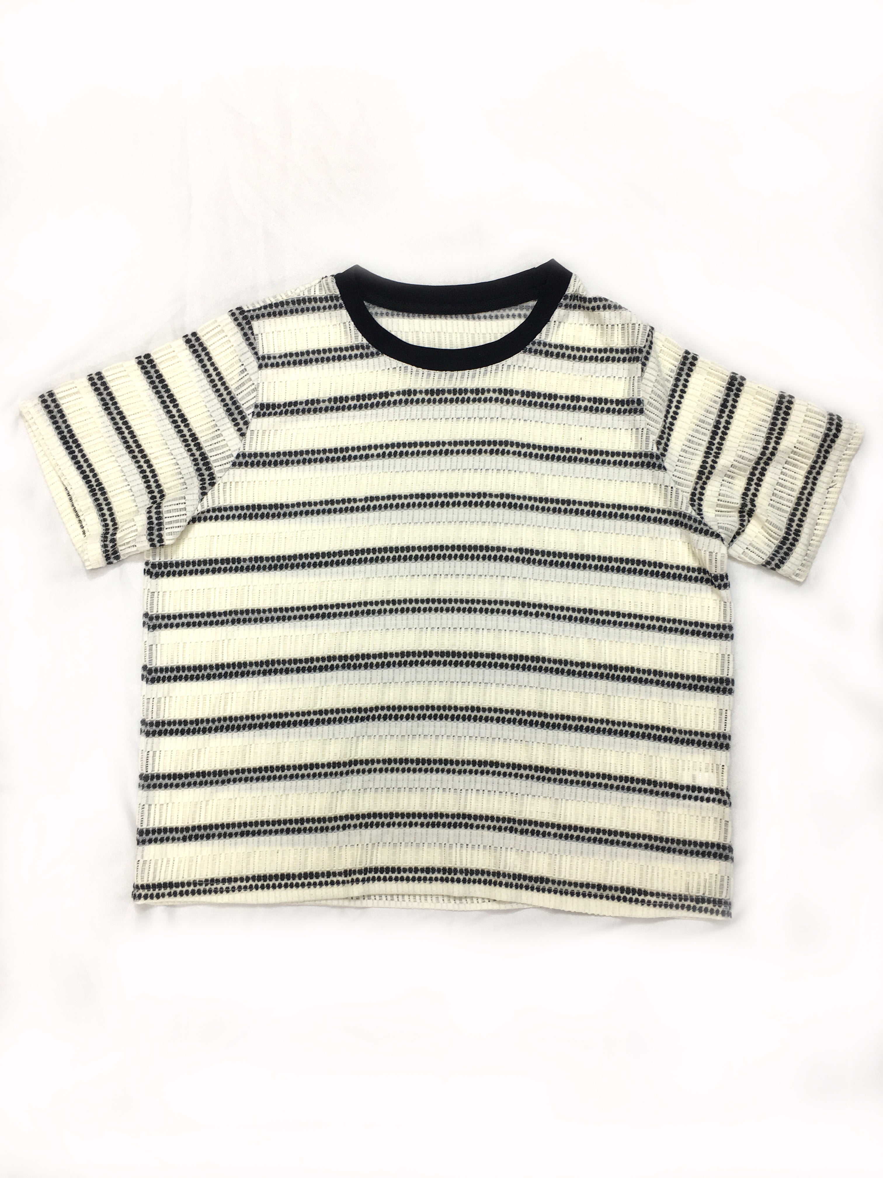 Astron - Striped Knit T-Shirt With Ribbed Crew Neckline