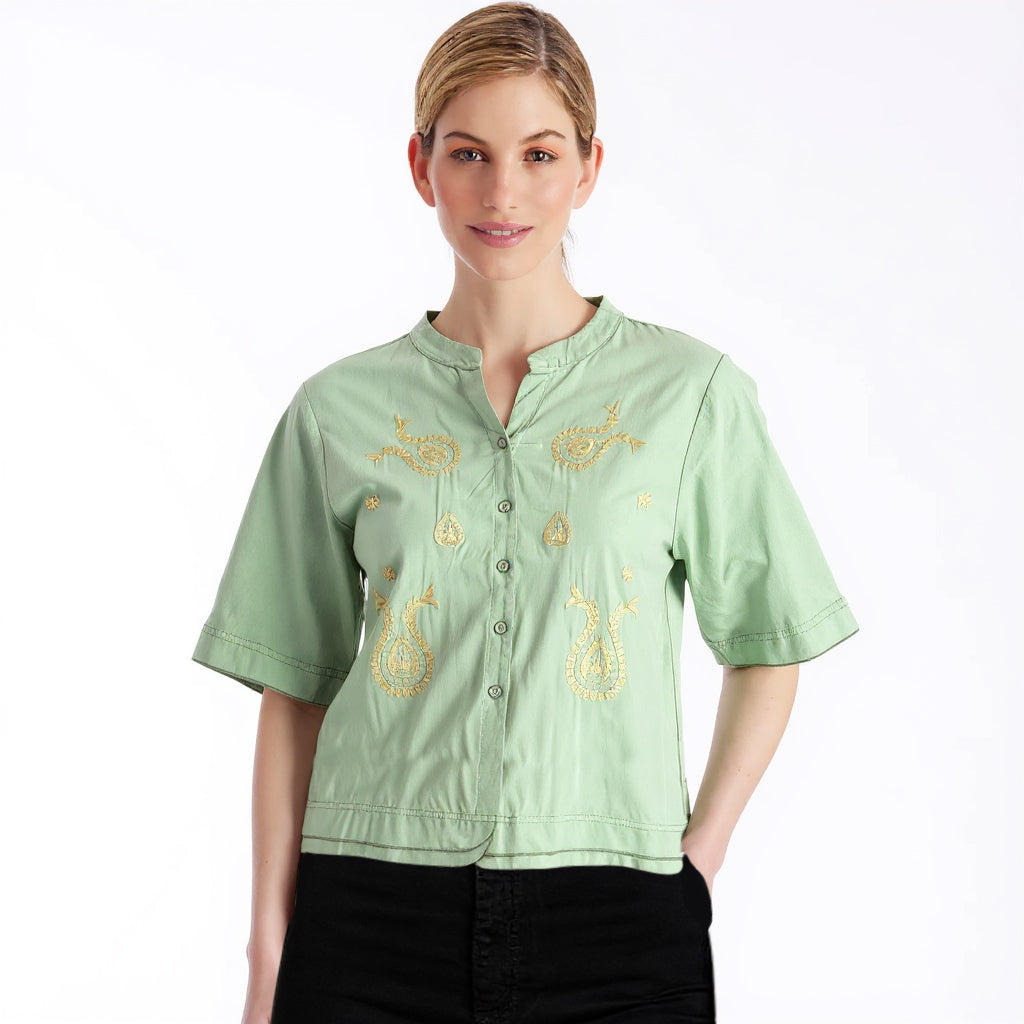 Astron – Shirt with Golden Paisley Embroidery