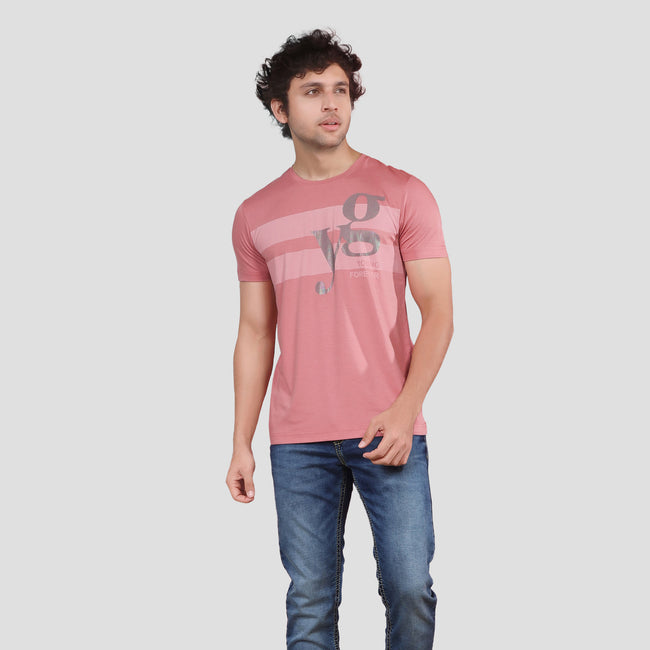 Blue & Pink Round Neck Printed T-shirt Men - ASTRON