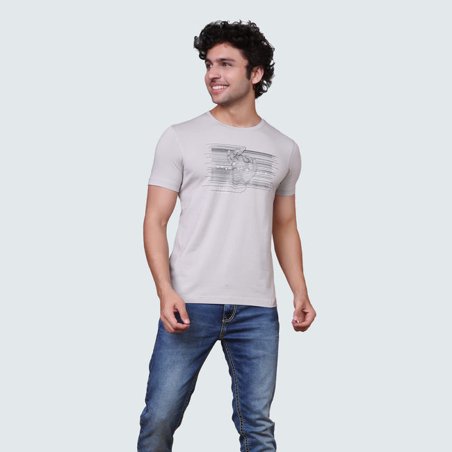 Grey & blue Half Sleeve T-shirt Men - ASTRON