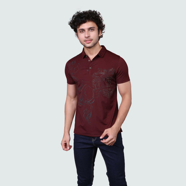 Black & Maroon Collared Neck T-shirt Men - ASTRON