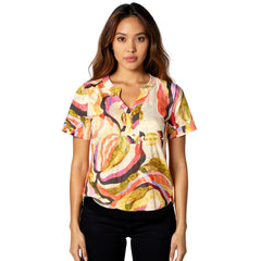 Astron – Abstract Print Blouse with Vibrant Swirl Pattern