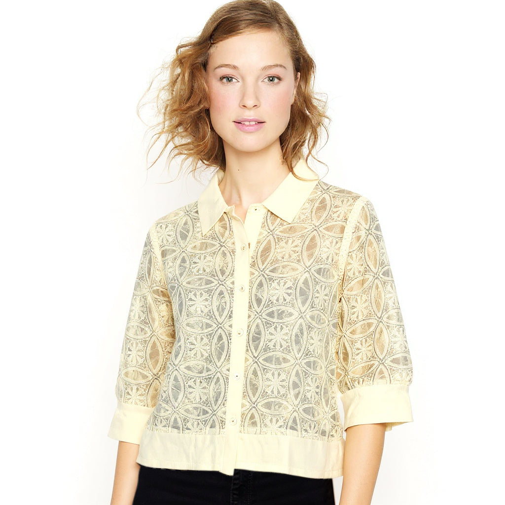 Astron –  Lace Shirt with Geometric Floral Overlay