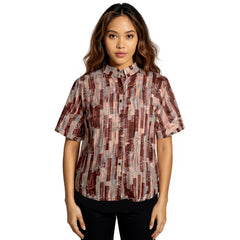 Astron – Burgundy & Taupe Geometric Print Shirt with Embroidery