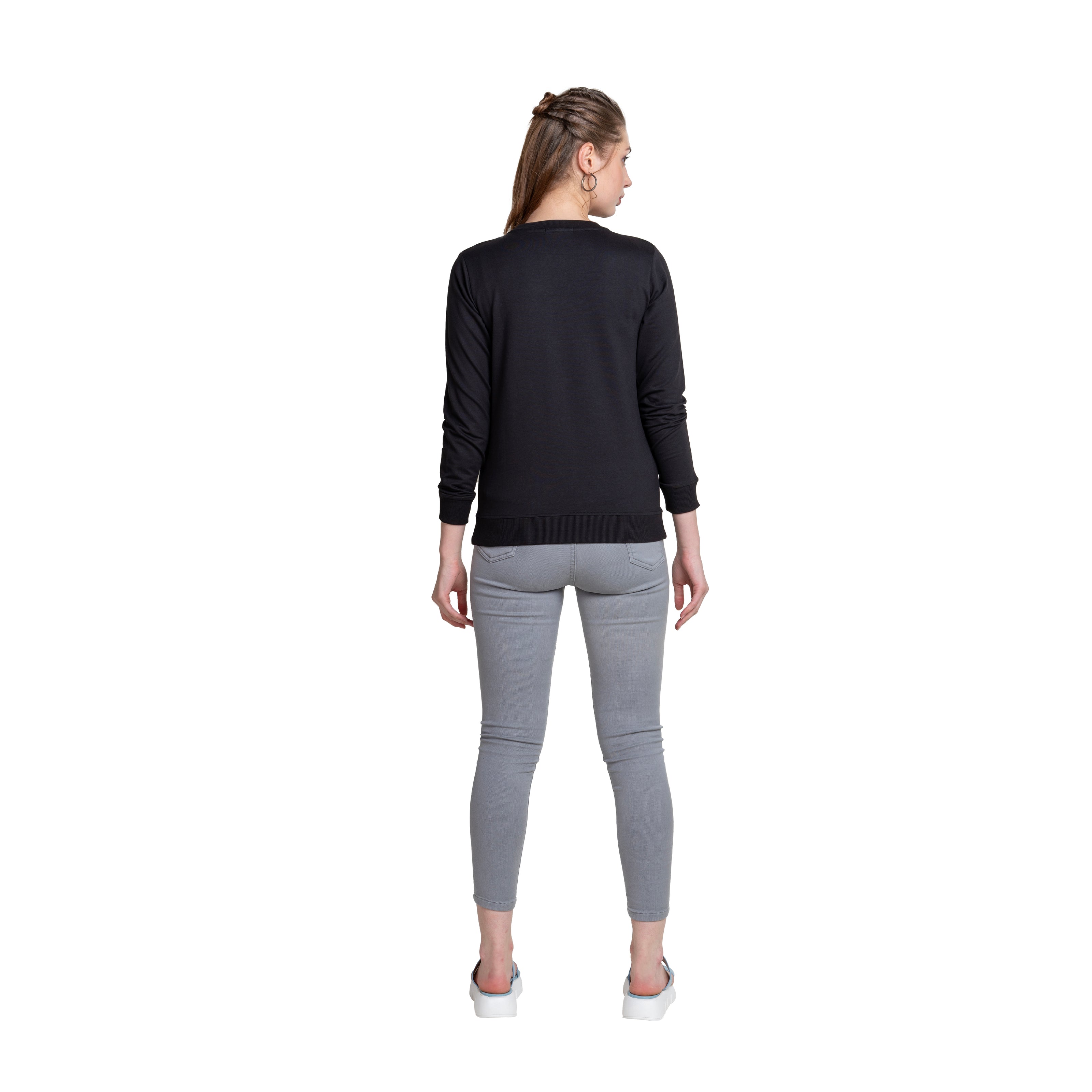 Round Neck Full Sleeve Dark Grey T-shirt for Ladies