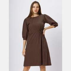 Round Neck Aline Knee Length Dress With Belt