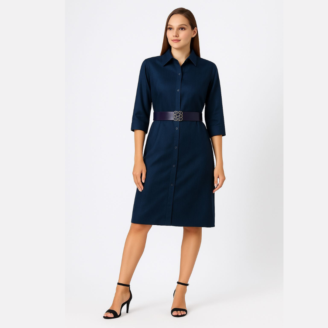 Astron- Blue Shirt Midi Dress For Women
