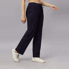 Women's Straight Fit Navy  Blue Colour Viscose Linen Pant.