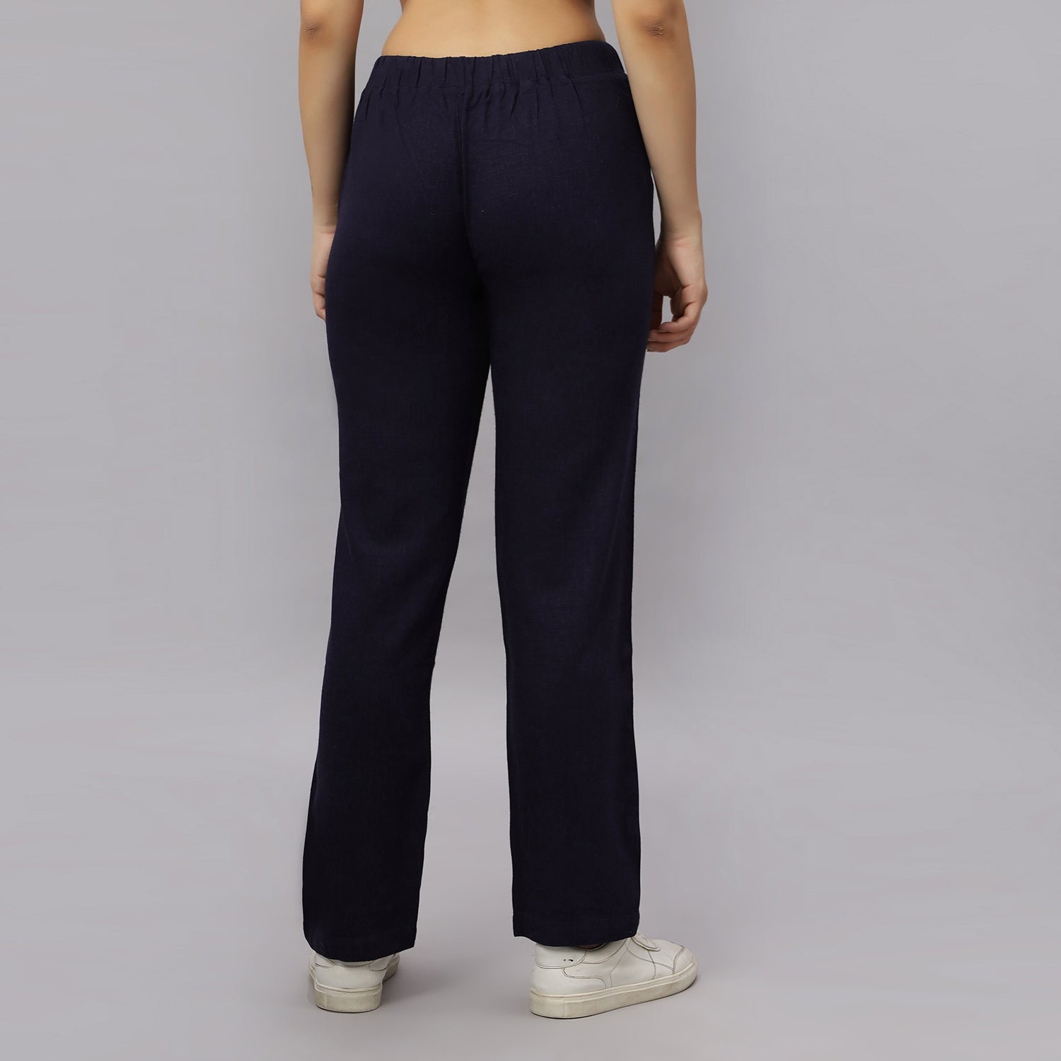 Women's Straight Fit Navy  Blue Colour Viscose Linen Pant.