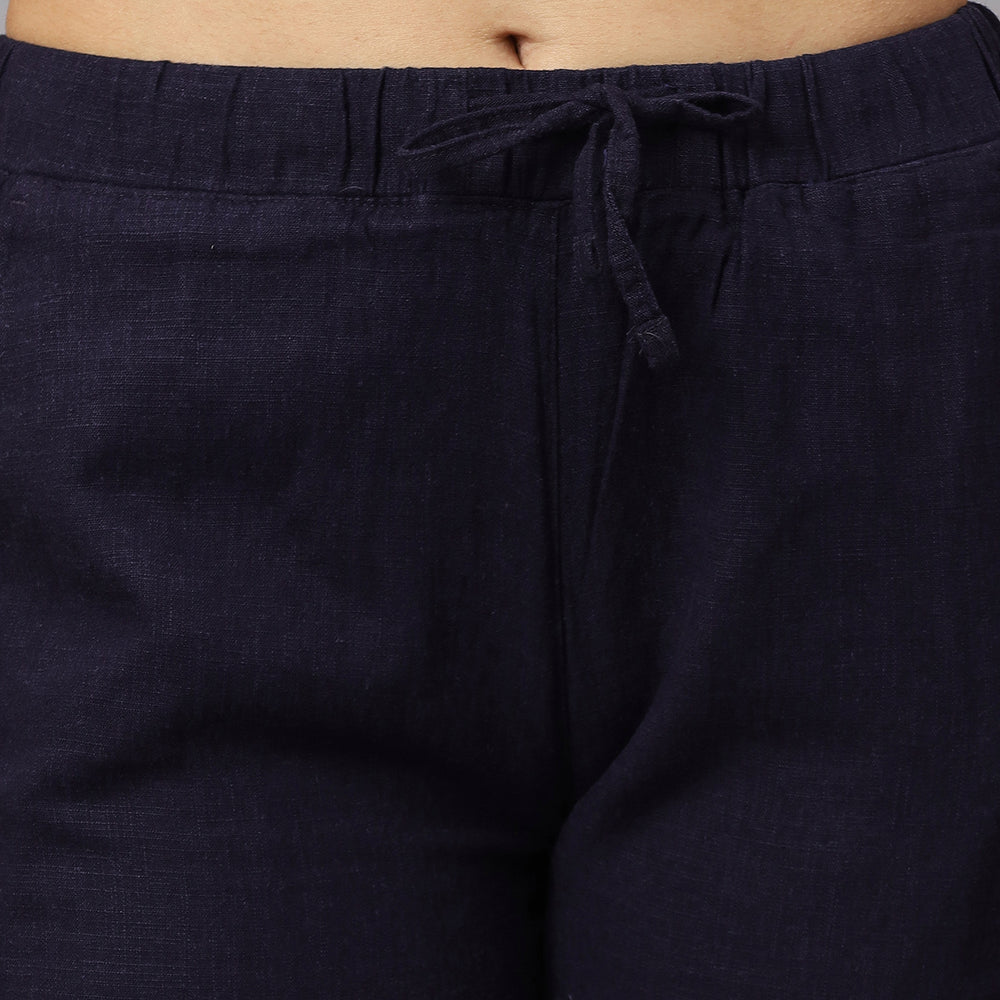 Women's Straight Fit Navy  Blue Colour Viscose Linen Pant.