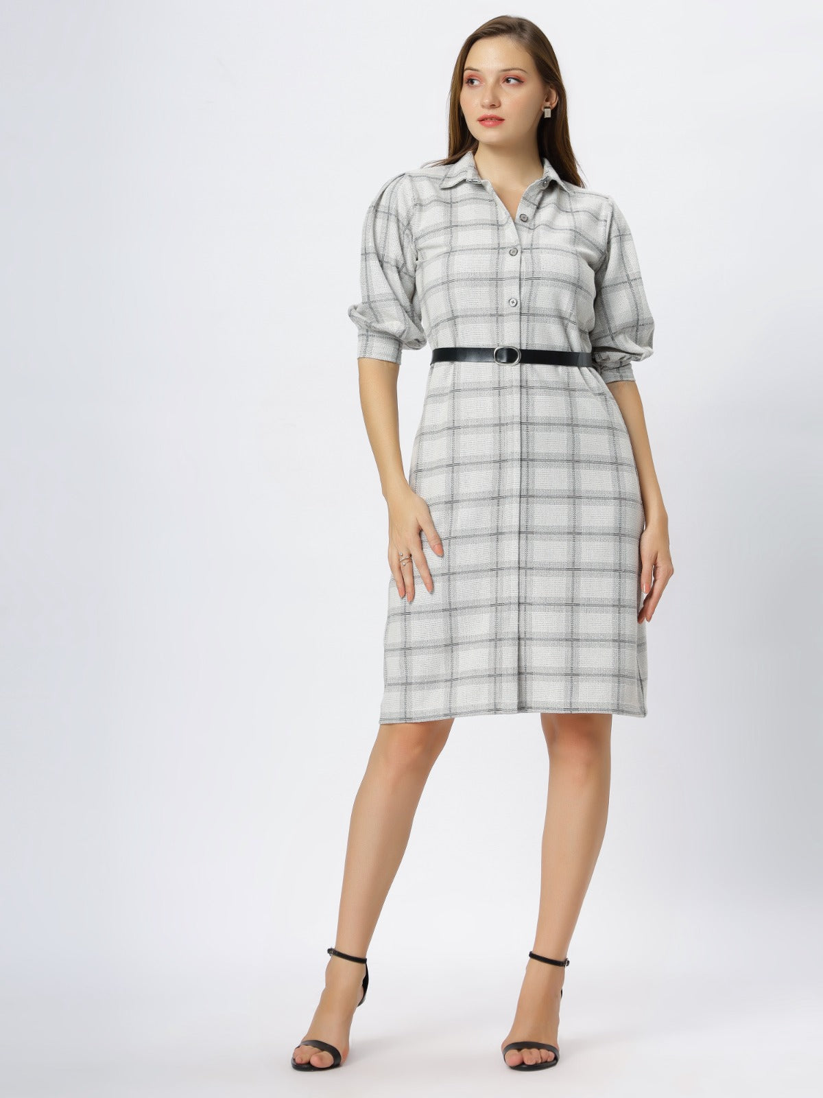 Astron - Button Front Collar Shirt Dress