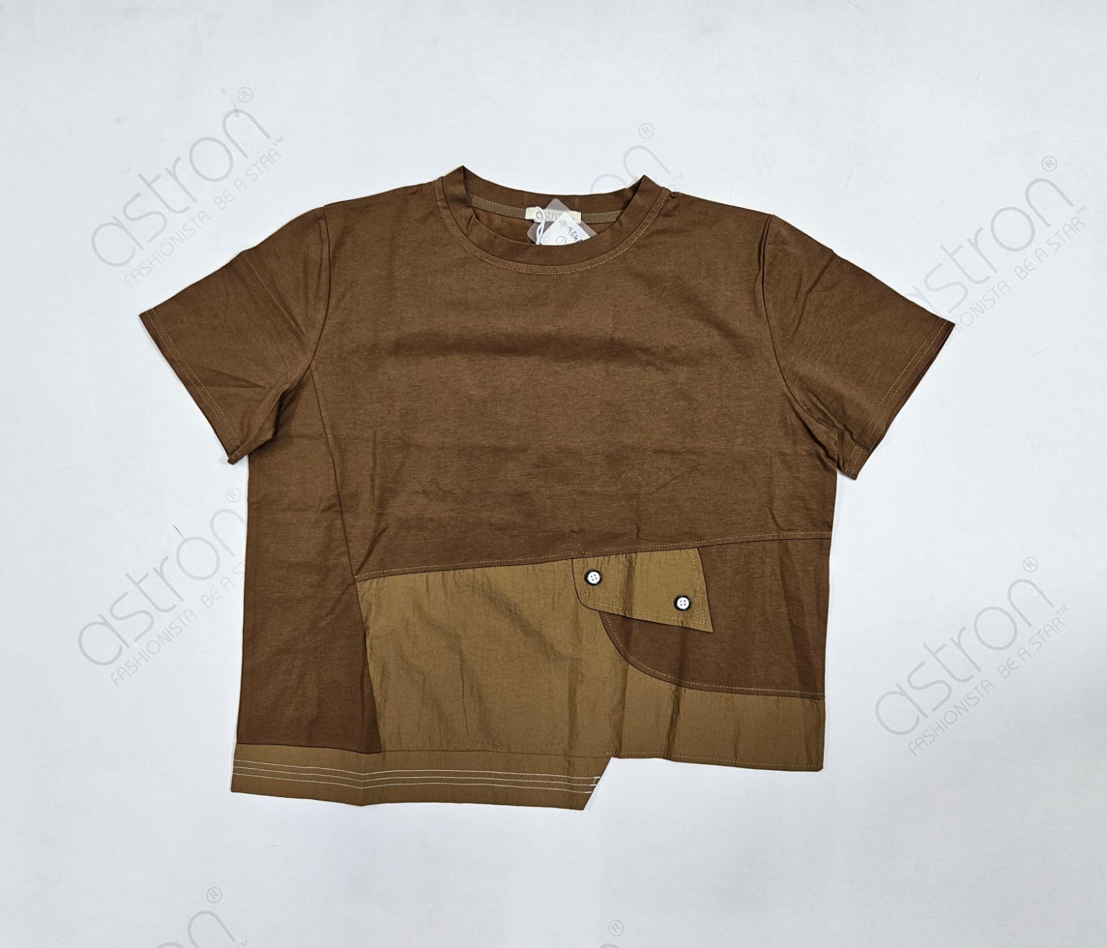 Brown t-shirt with a pocket on a white background