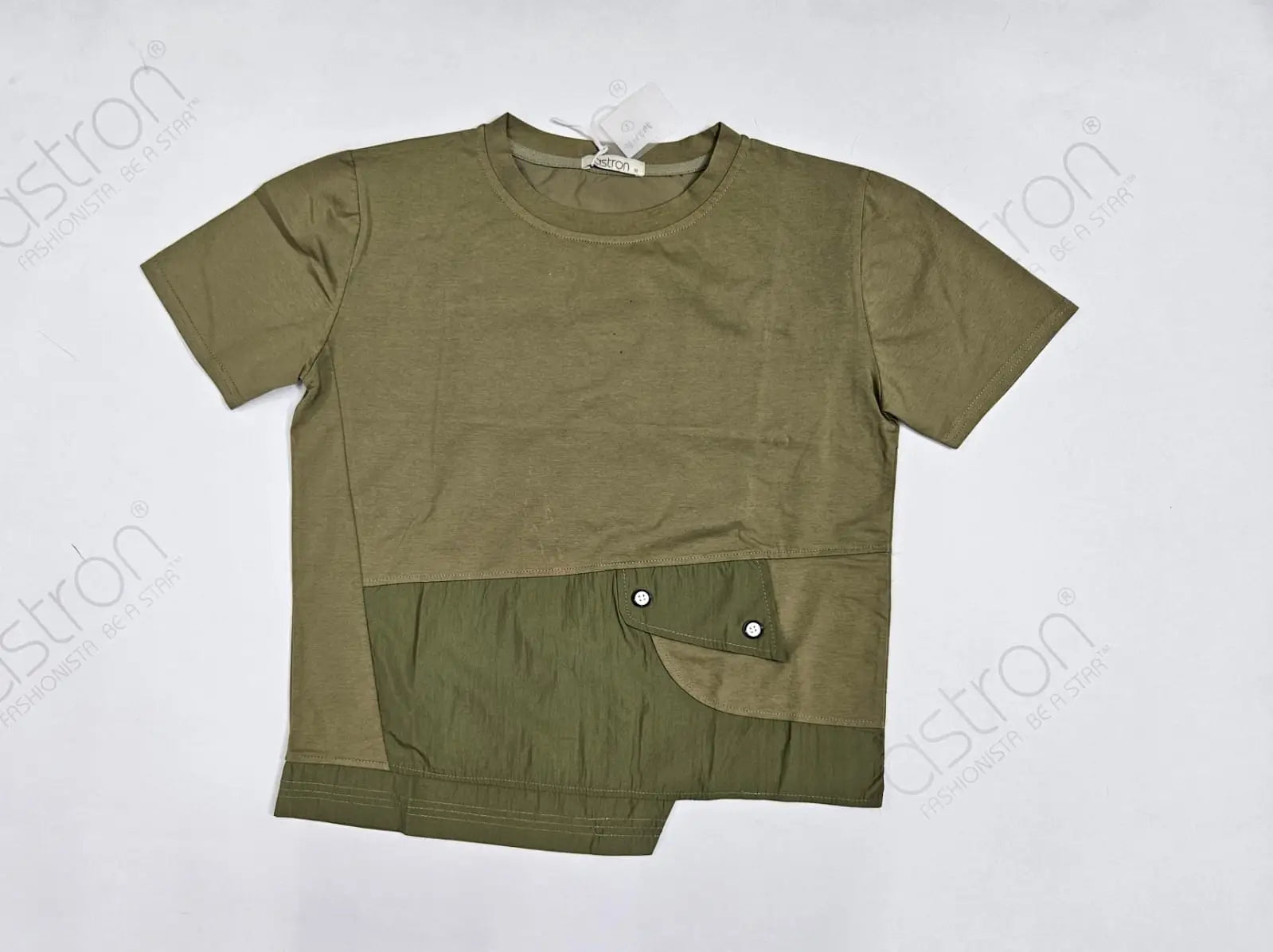 Green outfit with a shirt and skirt on a white background