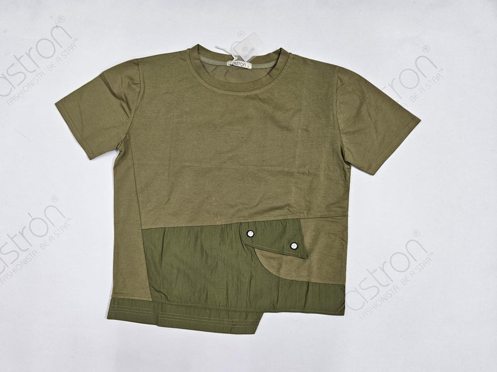 Green outfit with a shirt and skirt on a white background