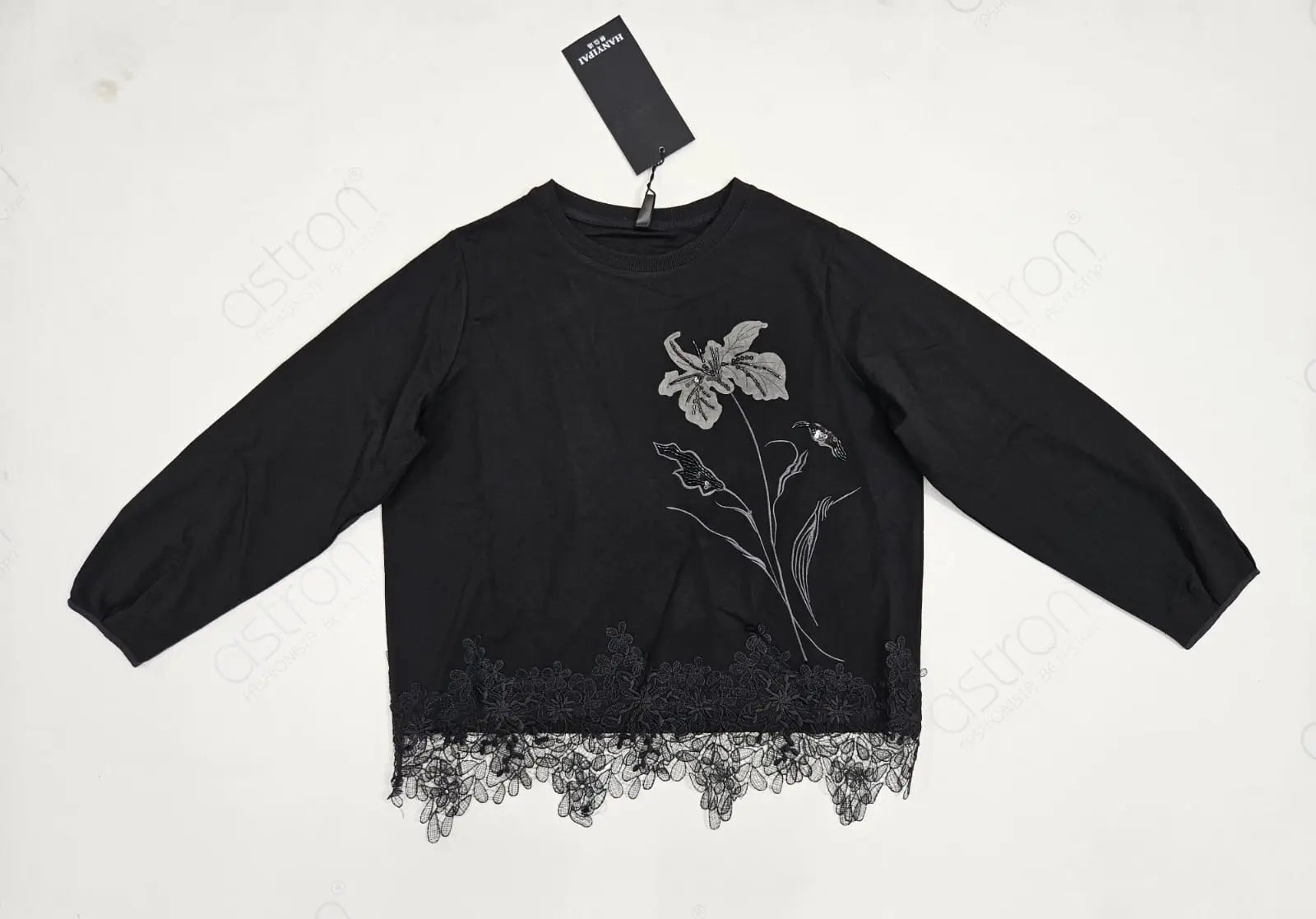 Women’s Floral Lace Hem Sweatshirt - ASTRON