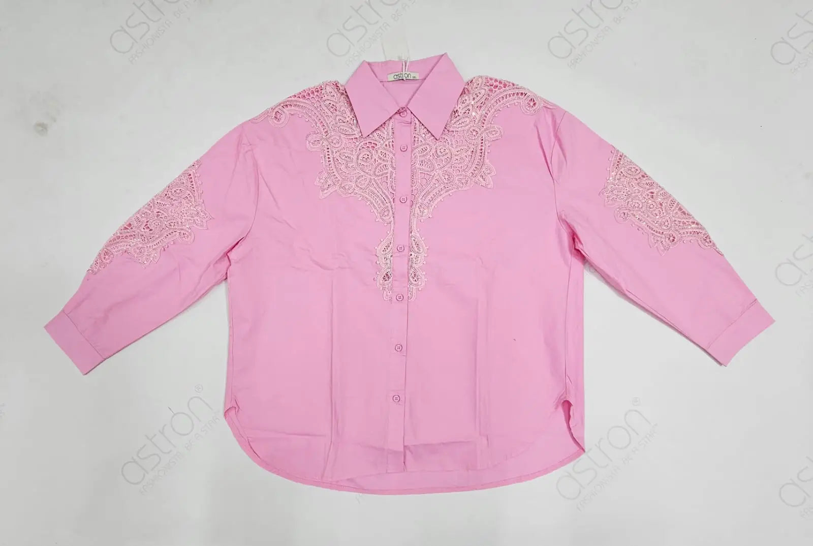 Women’s Pink Embroidered Lace Detail Shirt - ASTRON