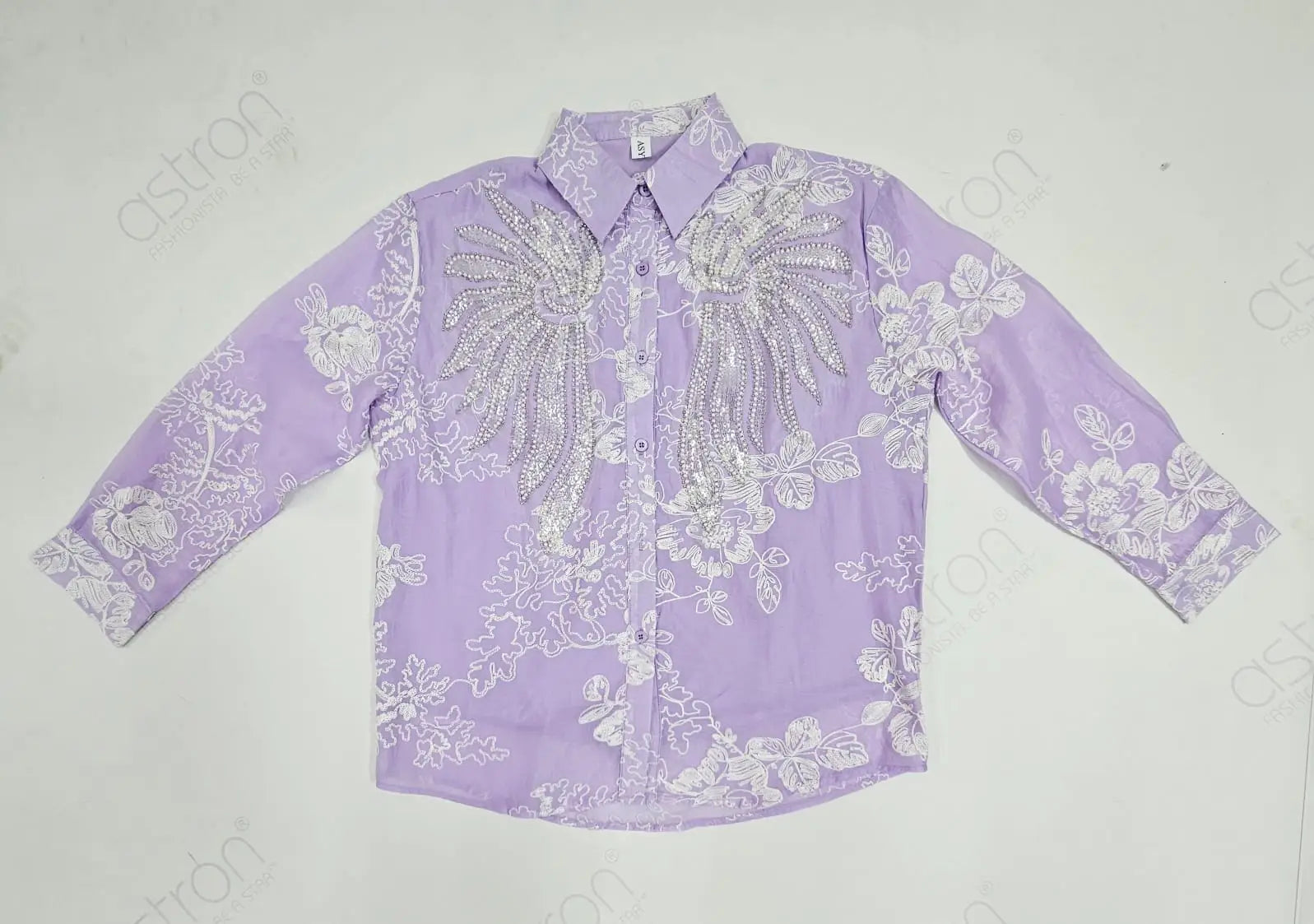 Women’s Ivory Embroidered Full-Sleeve Loose Fit Shirt - ASTRON