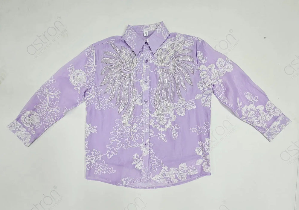 Women’s Ivory Embroidered Full-Sleeve Loose Fit Shirt - ASTRON