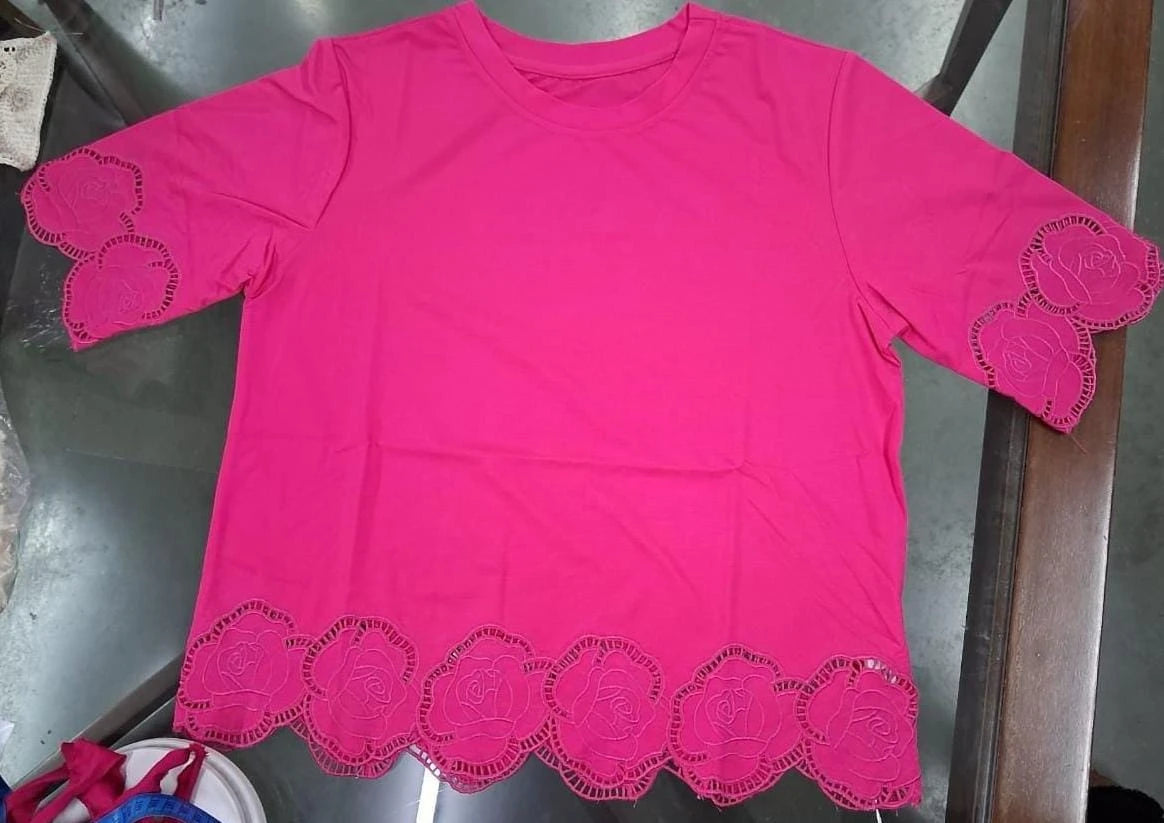 Women’s Lace Hem Crop Box Fit Casual Top