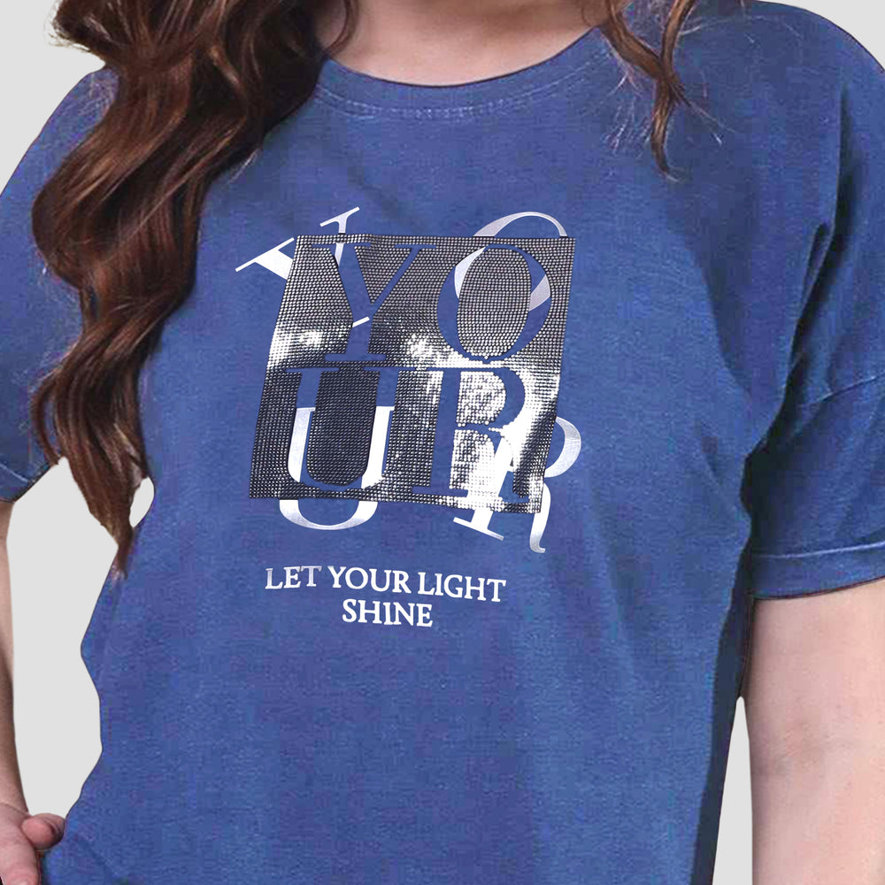 Magyar Sleeves Denim Knitted Printed Short Top.