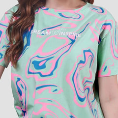 Astron – Women’s Half Sleeves Green Color Relaxed Fit Printed T-Shirt