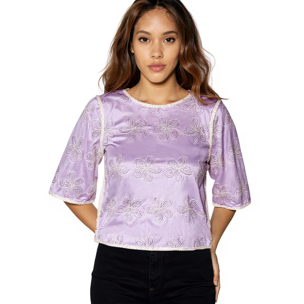 Astron – Crop Top with White Floral Embroidery