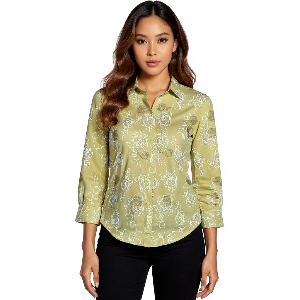 Astron - Olive Green Floral Embroidered Shirt For Women