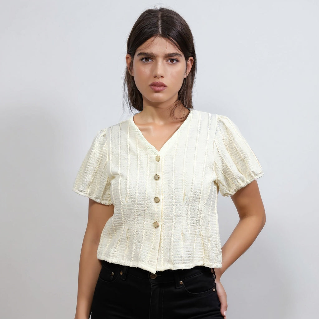 Astron Textured Crop Top with Vertical Pintuck Detailing