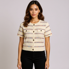 Astron - Cream Knit Top With Multicolored Stripes